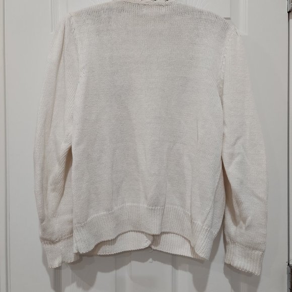 Pastel Floral Embroidered Cardigan with Pearl Buttons and Puff Sleeves Large - Picture 9 of 9